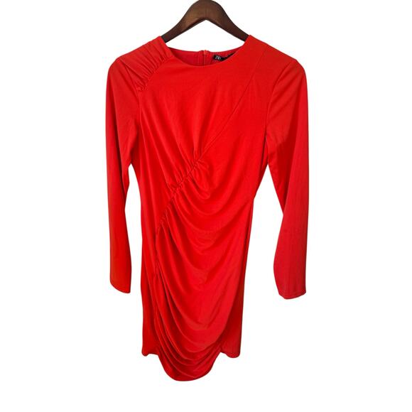 Zara NWT Ruched Seam Dress Red Orange Size Medium Blogger Favorite 4661 321 632 - Picture 2 of 8